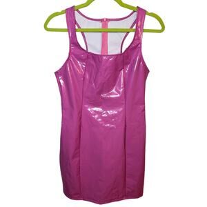 Y2K Pink Vinyl Mini Dress – Patent Leather Look – Size XS/S